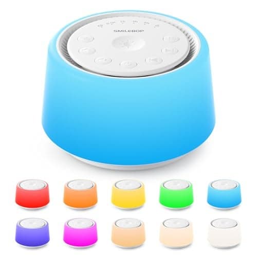 SMILEBOP White Noise Machine with Night Light, 30 Soothing Sounds Portable Sound Machine for Baby and Adults, 10 Color Night Light, 5 Timer Options, Memory Function,Compact for Travel (White)