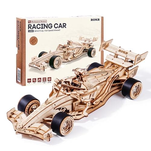 ROKR 3D Wooden Puzzle 118 Scale Formula Racing Cars for Adults 5 Hour Build Wind up Toys Model Car Kits for Adults to Build Ideal Gift for Boys and Men