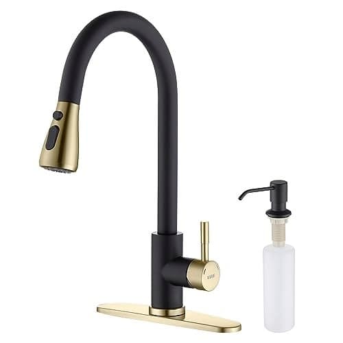 Keer Matte Black Single Handle Pull Down Kitchen Faucet with Soap Dispenser, 3 Modes Sprayer, Easy Assembly, Single Handle High Arc Stainless Steel Faucet