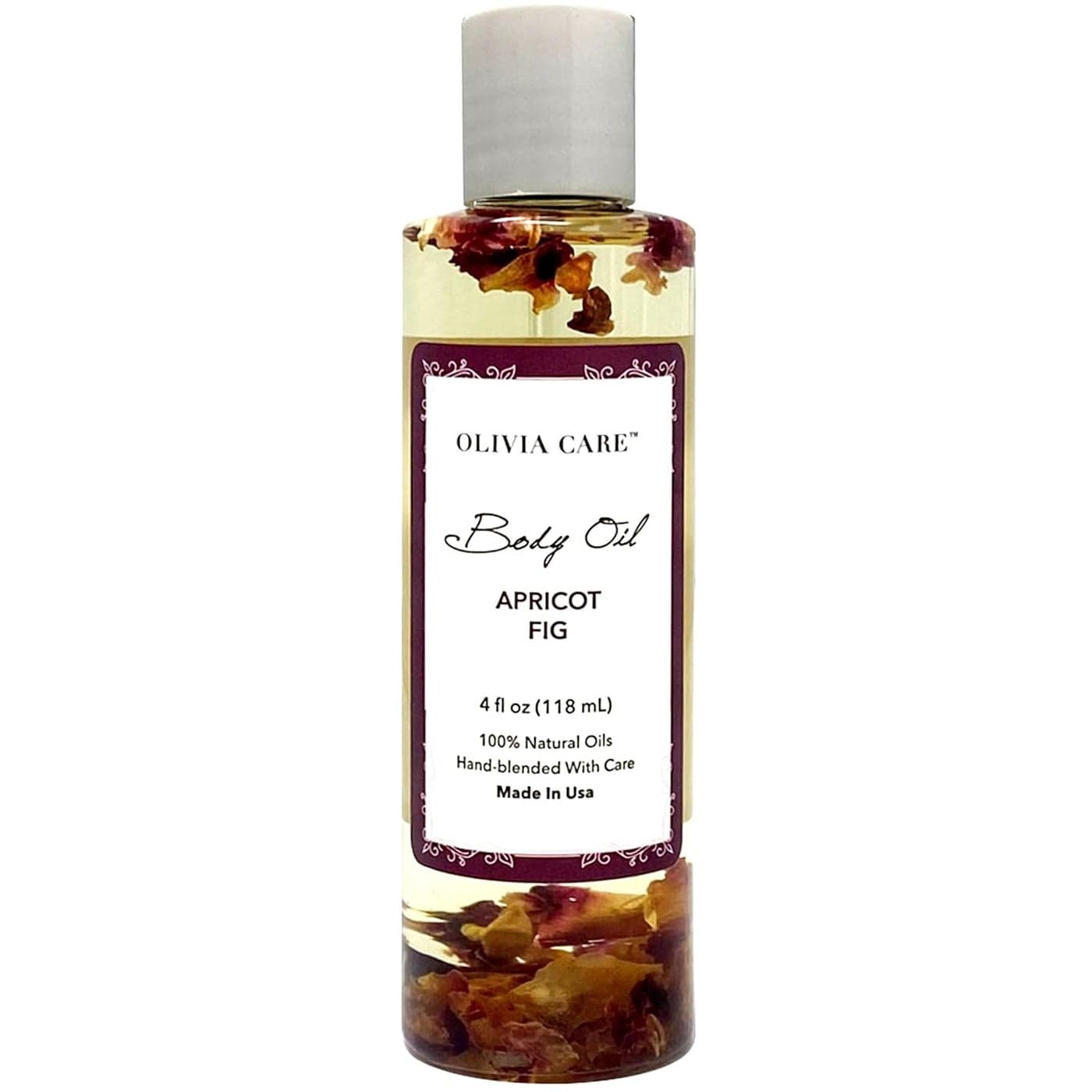 Olivia Care Body Oil Apricot Fig Vegan Natural Moisturizing Infused with VITAMIN E K Omega Fatty Acids Refreshing Fragrance Reduce Dry Skin AntiAging Properties Apricot Fig