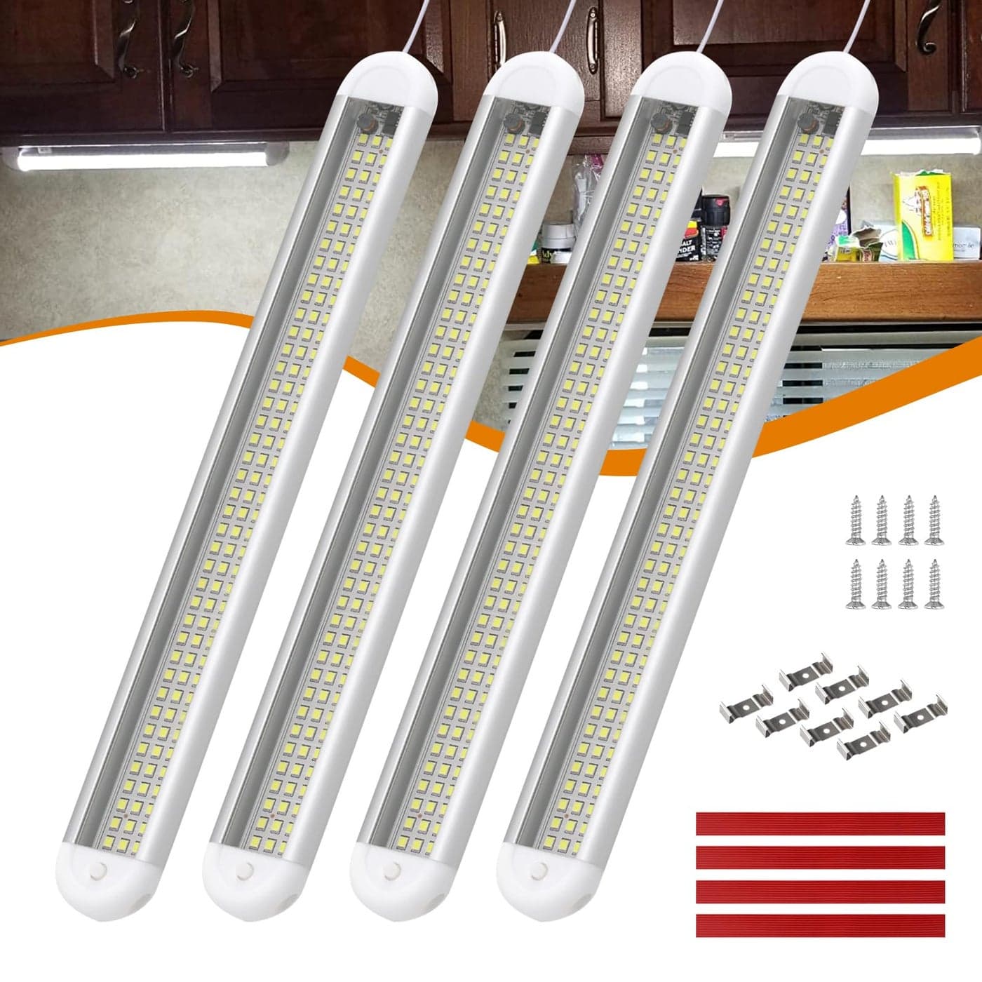RVZONE 12V LED Interior Light Bar 120LEDs 1800LM 8W DC 12 Volt led Strip Lights with ONOff Switch RV Led Lights Interior for Camper Truck Van RV Trailer Cargo Lights Fixture Motorhome 4Pack