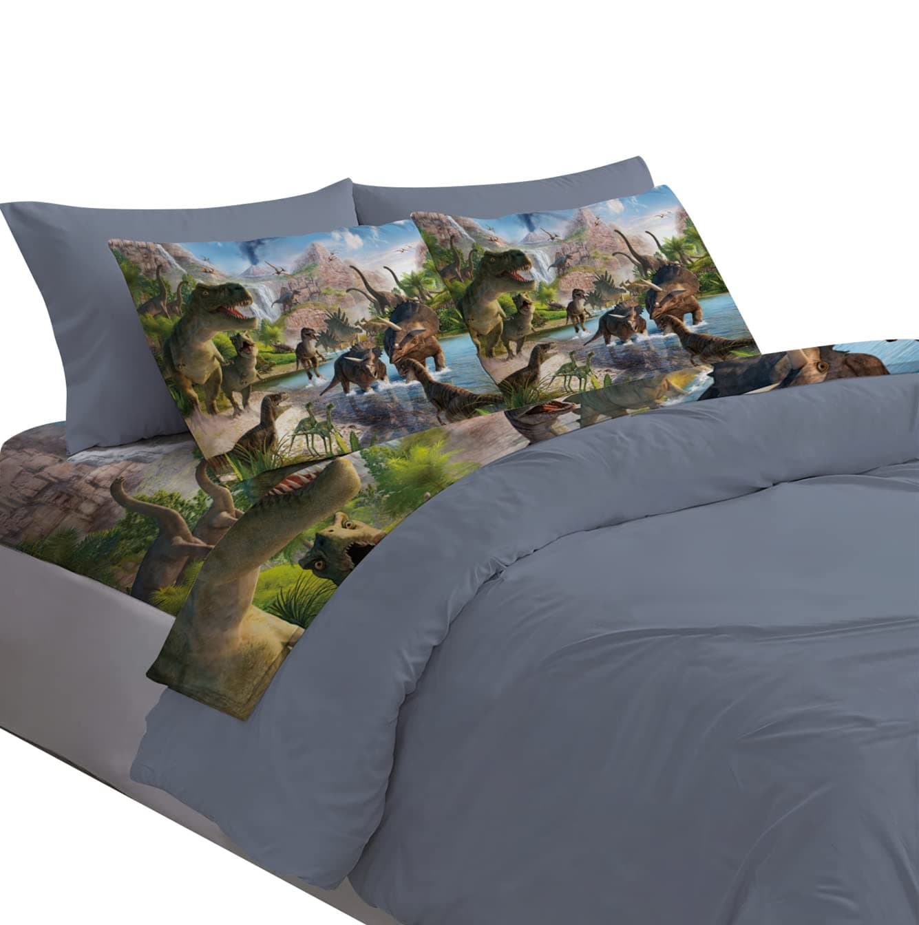 NiuOne 4Pcs Dinosaurs Bed Sheets Set Queen for Boys 3D Realistic Dinosaur Green Fitted Sheets Set Ancient Dinosaur Theme Kids/Adults/Teens Bedroom Bedding Sheet Set,Queen Size