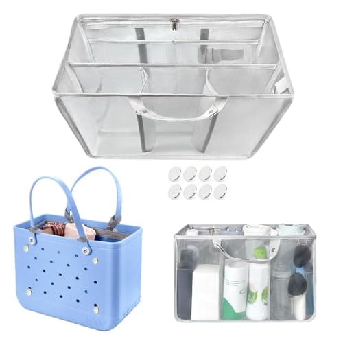 XYFuuee Beach Bag Organizer Inserts for Baby Medium Bogg Bag Accessories with 8 Removable Metal Fasteners, Lightweight Mesh Insert Divider Pouch, Organizing Rubber Tote, Save Storage Space, Gray M