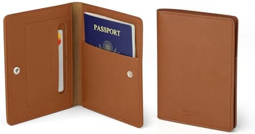 carrotez Family Travel Document Organizer Premium RFID Blocking Leather Passport Holder Wallet for 2 Passports Cards Boarding Passes Travel Essentials Brown