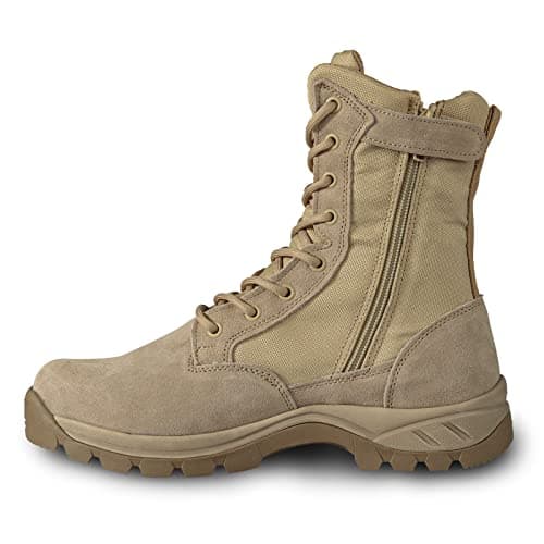 LUDEY Lightweight Military Tactical Boots for Men Durable YKK Side Zipper Police Army Combat Jungle Breathable Comfortable Duty Boots Tan 6US