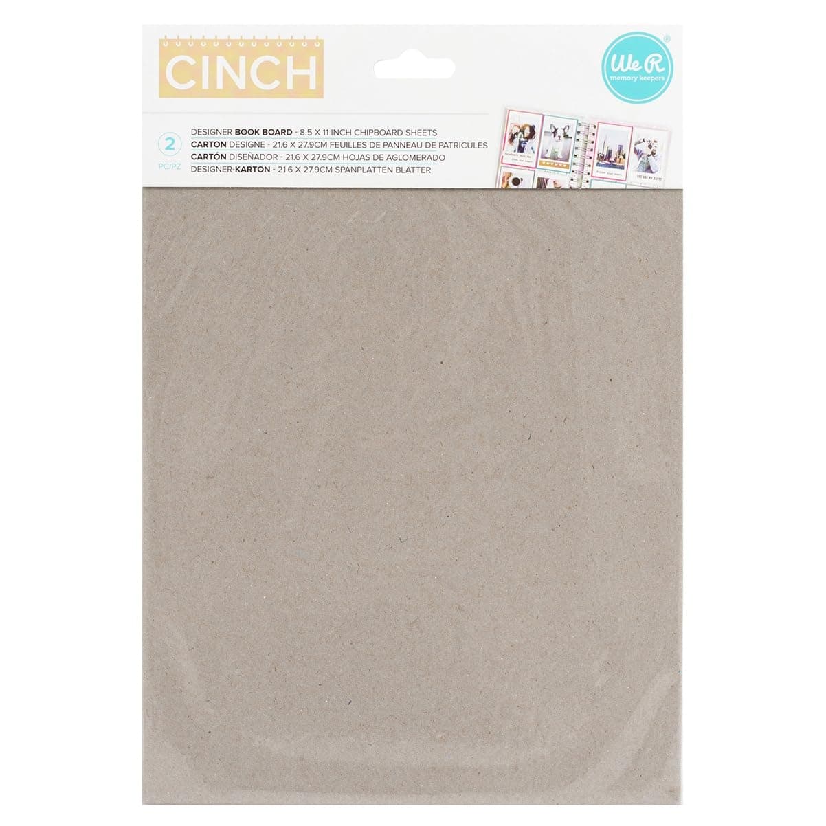 We R Memory Keepers 0633356612445 Cinch85 x 11Chipboard Designer Bookboard 2 Piece Grey