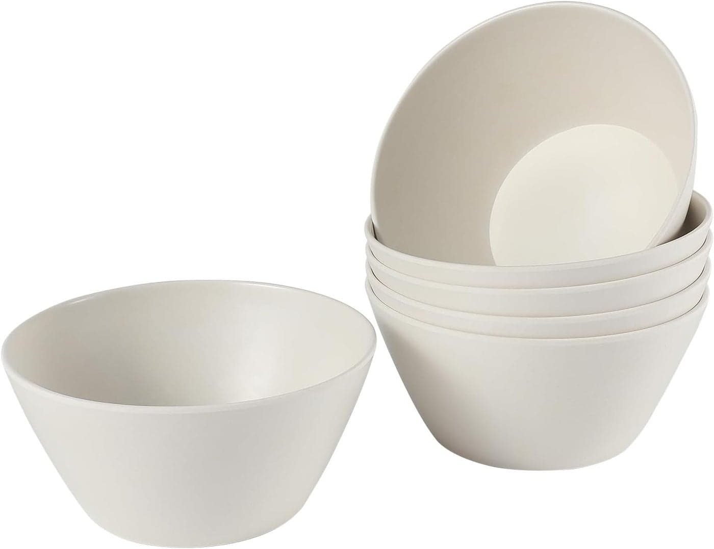 Bamboo Fiber Cereal Bowls Set 6 Pieces 24 Ounce Soup Bowls White Melamine Bowls Set Large for Kitchen Deep Serving Bowls for Cereal Soup Oatmeal Rice Pasta Salad Offwhite