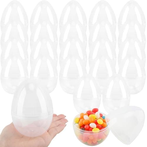 24 Pack 45 Inch Big Clear Easter Eggs Bulk Empty Transparent Easter Eggs Large Fillable Easter Egg for Easter Hunt Game Party Decor