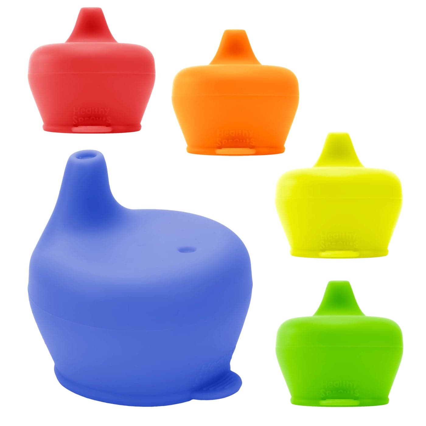 Healthy Sprouts Silicone Sippy Cup Lids Spill Proof Fits Any Cup BPAFree Durable Soft for Babies Toddlers Quick to Attach 5 Pack Silicone Lids for Cups Red Blue Yellow Green Orange
