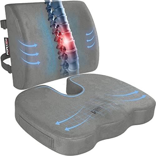 FORTEM Seat Cushion Office Chair Cushion Lumbar Support Pillow for Office Chair Memory Foam Car Seat Cushions Sciatica Coccyx Tailbone Pain Relief Cushions for Back Support Washable Non Slip