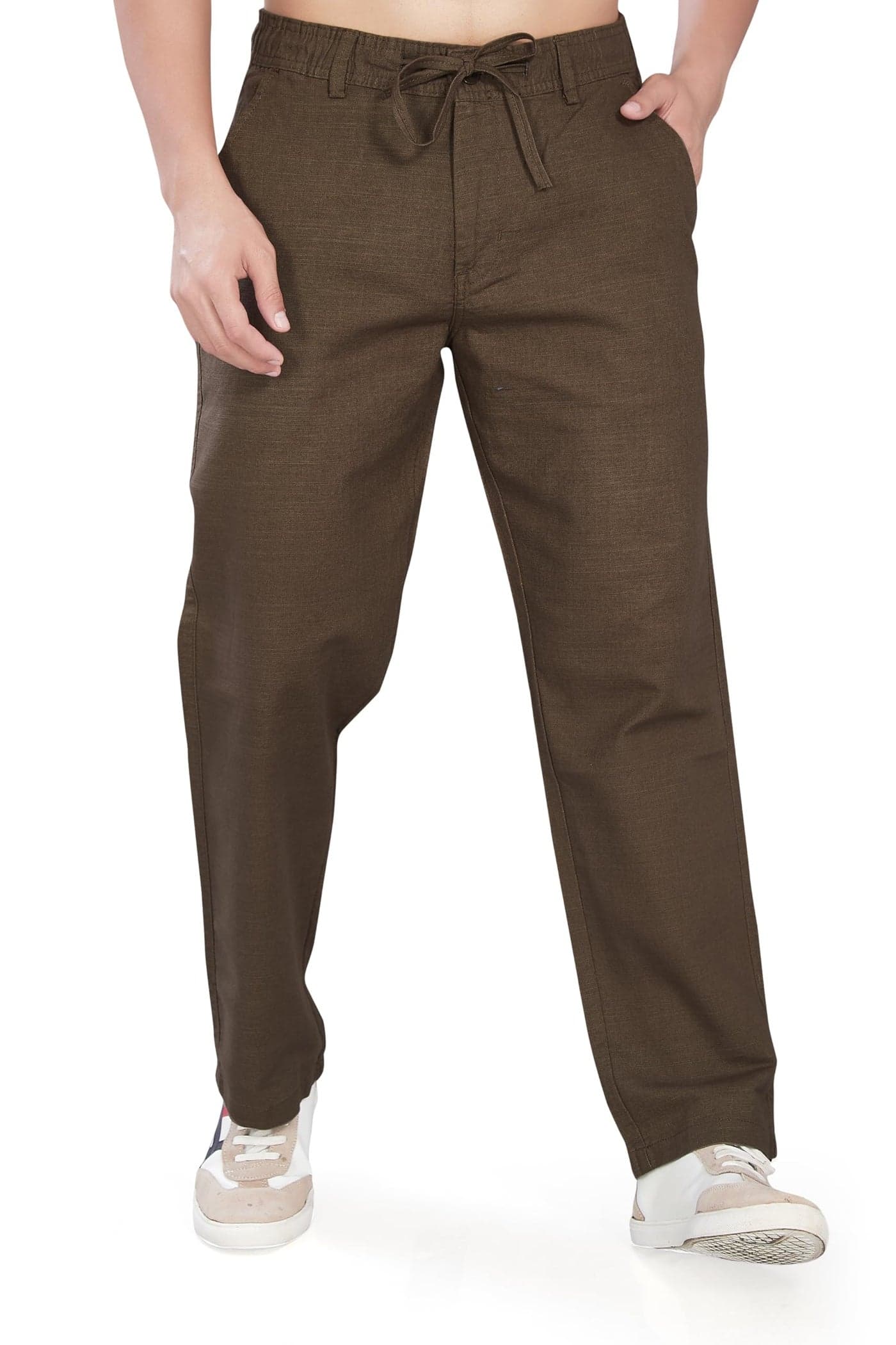 DIVISIVE Men's Relaxed Fit Cotton Linen Blend Trousers (DPT10_38_Taupe)