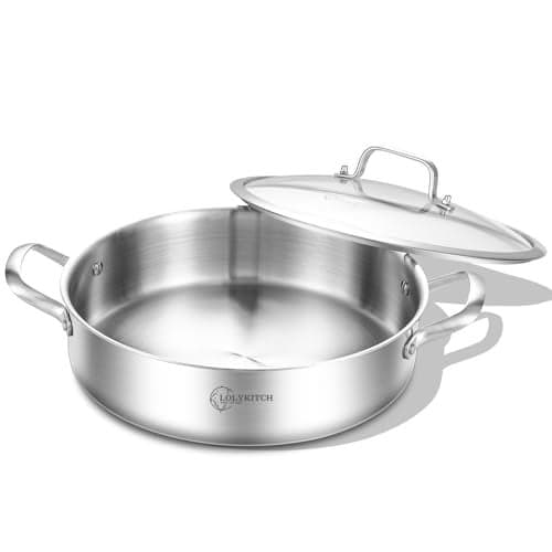 LOLYKITCH 6 QT TriPly Stainless Steel Saut Pan with Lid12 Inch Induction Cooking PotDishwasher and Oven Safe