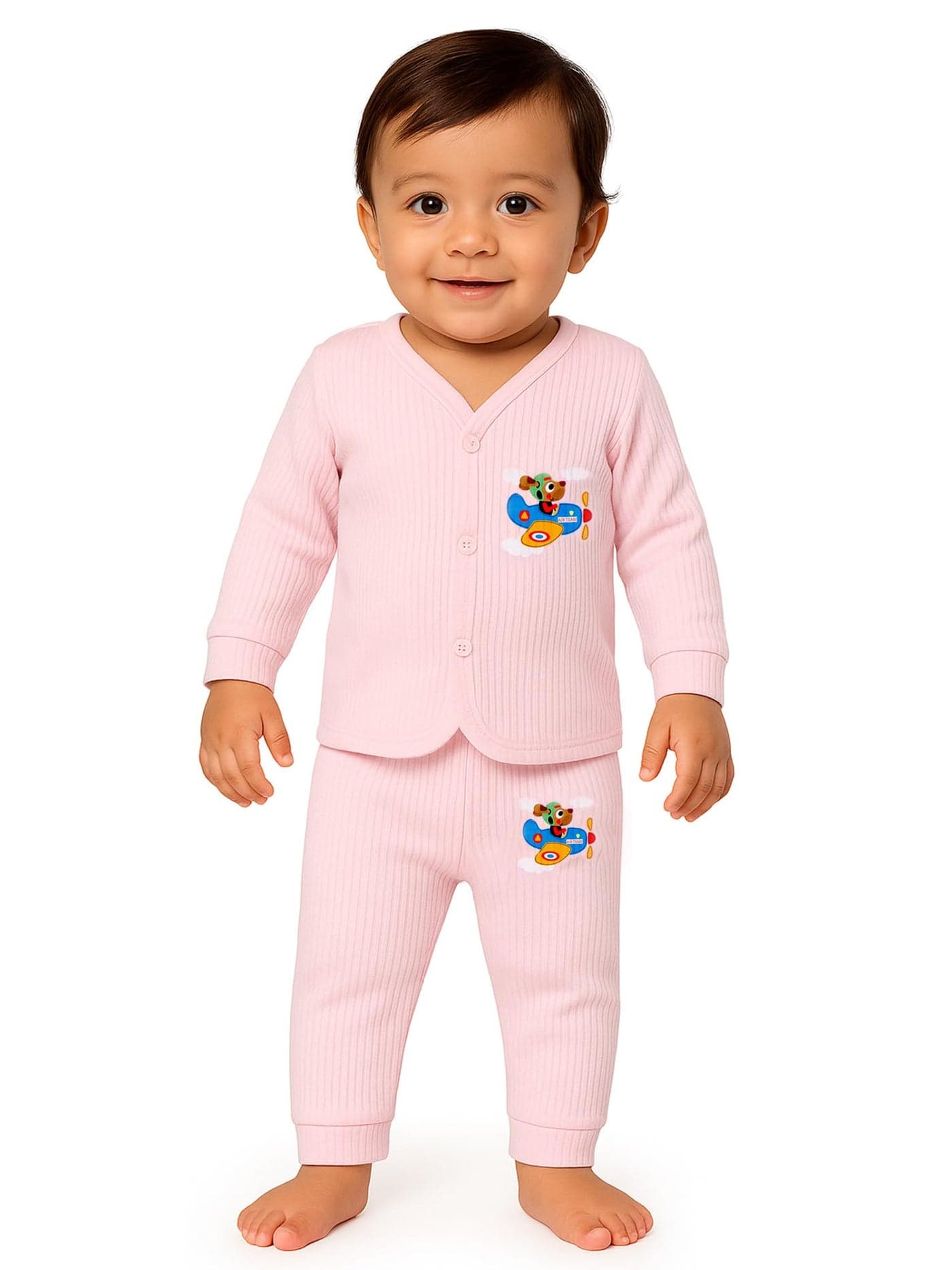 BODYCARE Unisex Baby Thermal Top & Bottom Set (New Born to 18 Months) (1, Pink, 6-12)