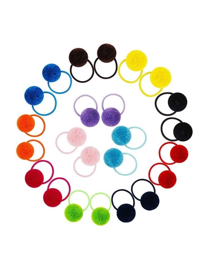 Fishdown 24 Pcs Pom Ball Hair Ties, Fluffy Pom Pom Ball Hair Band for Girls, Toddlers Pigtail Ball Ponytail Holders for Girls