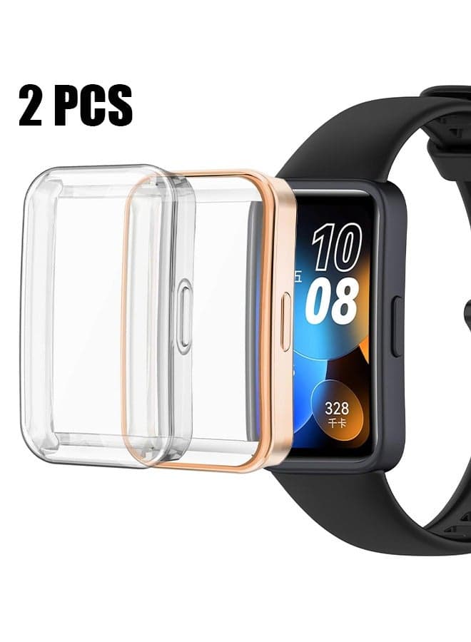 2 Pack TPU Sceen Protector Case Cover Compatible for Huawei Band 9/Band 8 (Rose Gold+Clear)