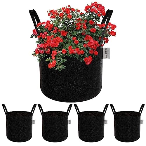 Oriley Grow Bag Heavy Duty Geo Fabric Plant Pot with Sturdy Handles Lightweight Bags Ideal for Gardening Balcony Terrace (Black, Round, 400 GSM 12 x 12 inch Pack of 5)