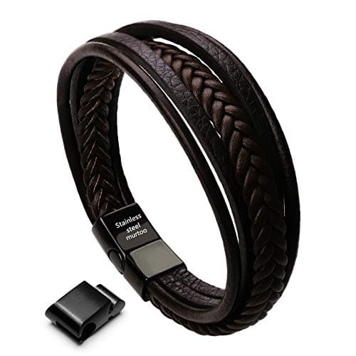murtoo Mens Leather Bracelet with Clasp Cowhide Multi-Layer Braided Leather Mens Bracelet