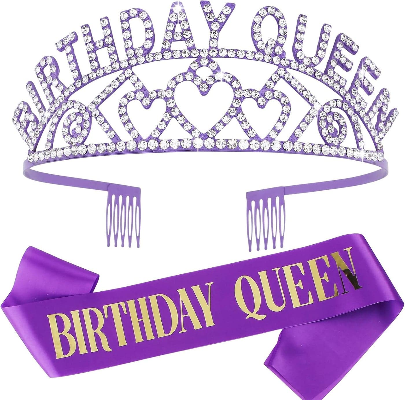 CIEHER Purple Birthday Sash & Queen Crown Kit - Purple Birthday Decorations with Tiara, Perfect for Women & Girls