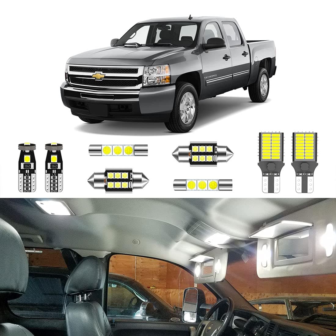 LIGHSTA 12PCS Super Bright White LED Interior Light Kit Package for Chevrolet SilveradoGMC Sierra 2007 2008 2009 2010 2011 2012 2013 Cargo Lights License Plate Lights and Install Tool