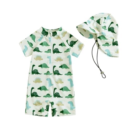 Socutebabe Toddler Infant Baby Boys Girl Swimsuit Kids Rash Guard One Piece Newborn Zipper Bathing Suit Swimwear with Hat (df-Green,2-3T)