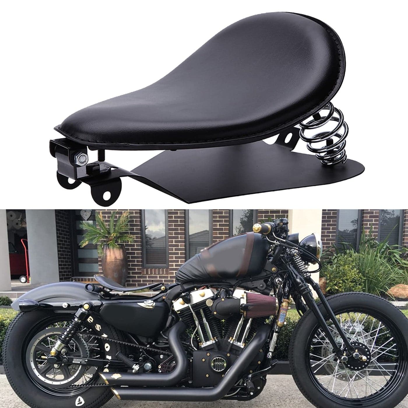 Black Motorcycle Bobber Solo Seat Spring Base Plate Bracket Kit For Harley Sportster XL 883 1200 48 Black