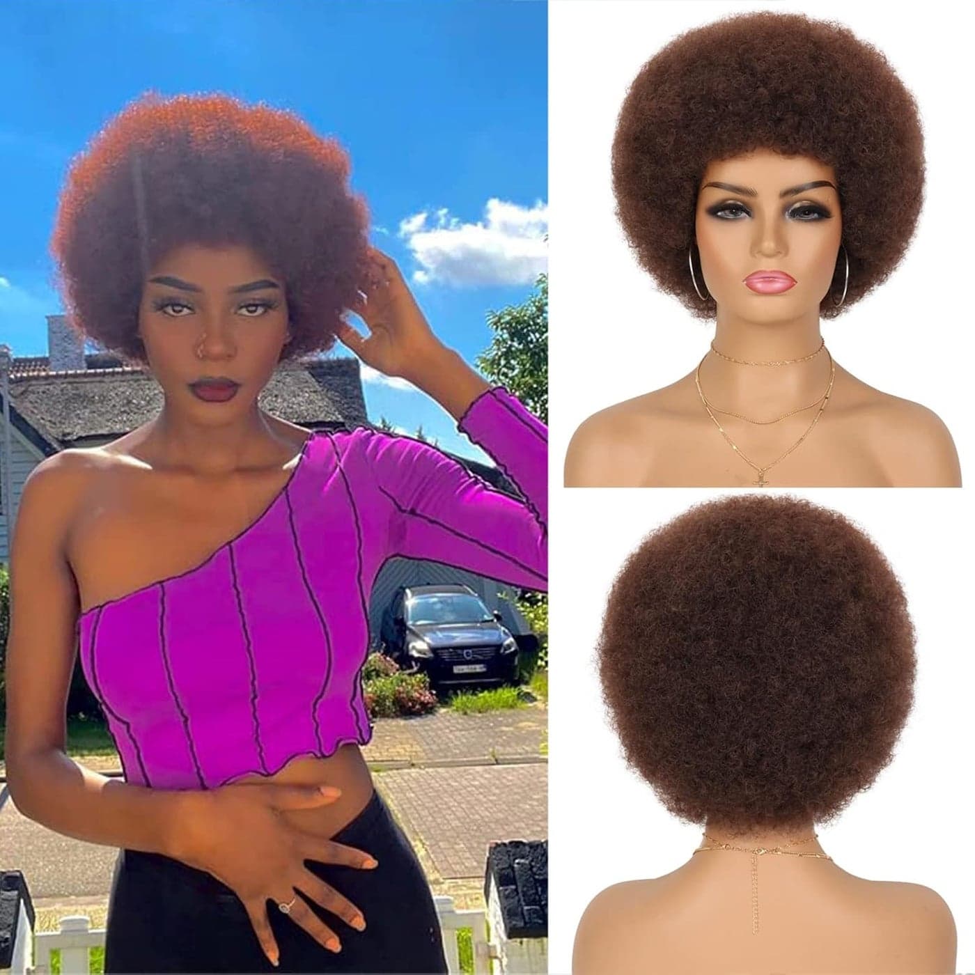 GT Wig 70s Afro Wigs for Black Women Dark Brown Afro Puff Wigs Bouncy and Soft Natural Looking Full Wigs for Daily Party Cosplay CostumeDark Brown