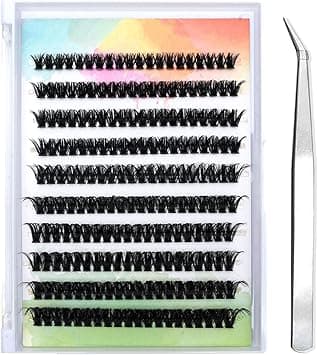 MUNSKT SelfAdhesive Eyelashes with Tweezers 200Pcs 60D Curl Mix 916mm Cluster Lashes DIY Eyelash Roots Come with Adhesive No Glue Needed Soft Natural False Eyelashes