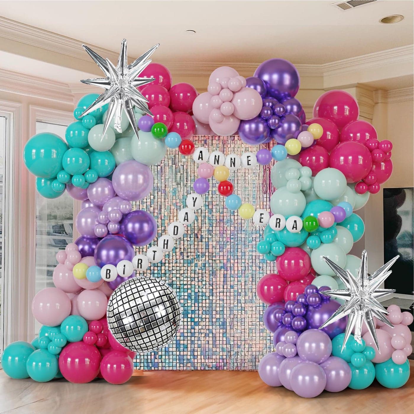 178pcs Pink Purple Blue Balloon Garland Disco Ball Custom Bracelet Banner Kits For Teenage Party Decorations Music Fans Princess Themed Photo Backdrop BirthdayBachelorette Party