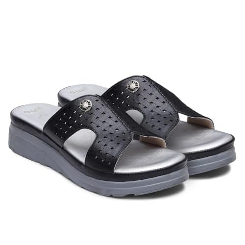 YOHO SDL 111 Slides for Women | Orthopedic & Soft Sandal for Ladies | Fancy Slippers/Chappal For Girls | Stylish Heeled Wedhes for Everyday Wear | Classic Black -UK 6