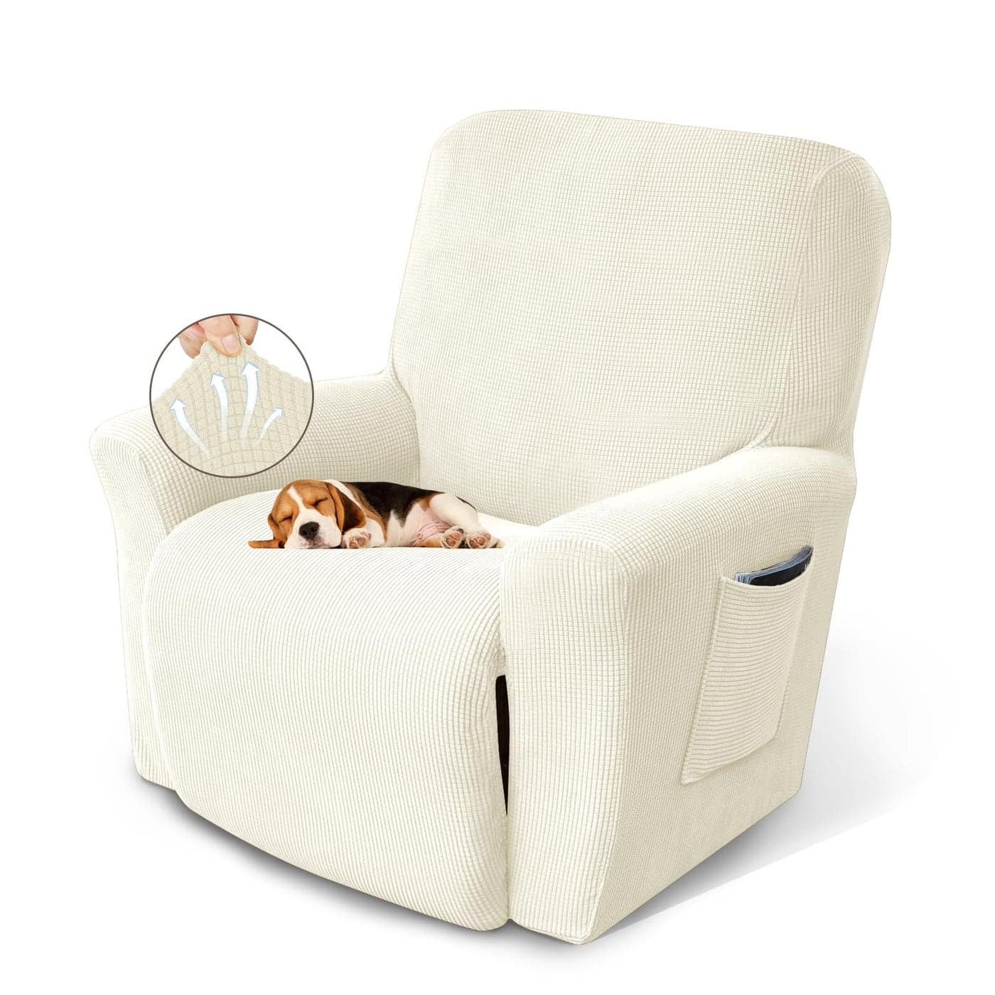 KEKUOU Recliner Chair Covers Lazy Boy Recliner Covers Stretch Couch Cover Slipcovers 1 Piece Furniture Protector with Elastic Bottom for DogKidsRecliner Beige