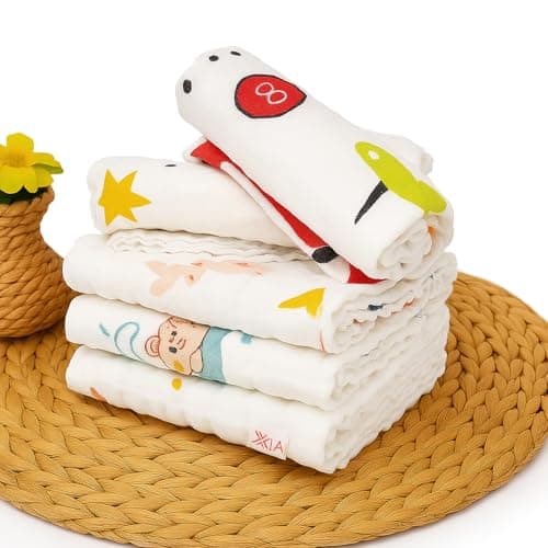 Koochie-Koo Soft Muslin Cloth for New Born Baby 500 GSM | 30x30 cm, Pack of 5 | Gentle Baby Towels Newborn | Premium Bath Towels for Delicate Skin | Gift for New Parents Fabric