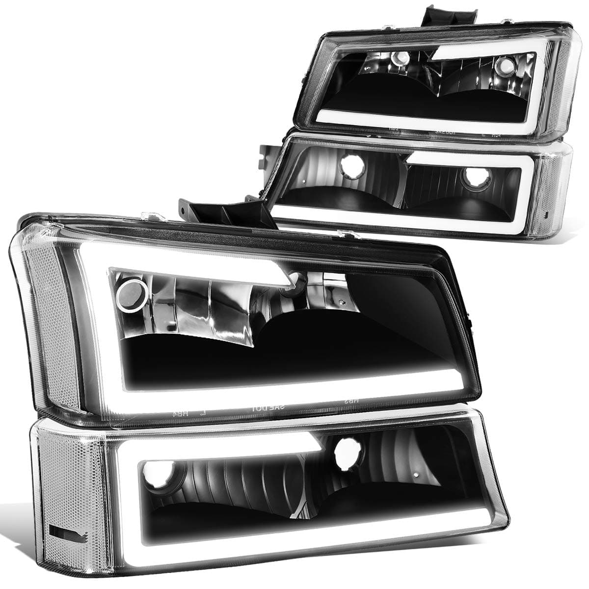 Auto Dynasty 4PCS LED DRL Headlight Lamps Compatible with Chevy Silverado Avalanche 1500 2500 3500 03 04 05 06 Chevy Silverado Classic Models 07 Driver and Passenger Side Black Housing Clear Lens