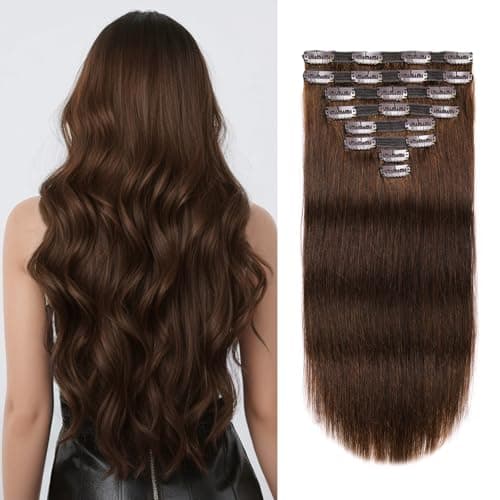 Jiameisi Clip in Hair Extensions Real Human Hair 14inch Remy Human Hair Extensions Double Weft 120g 8pcs Natural Straight Clip ins for Women Ideal for Daily Party 4 Medium Brown