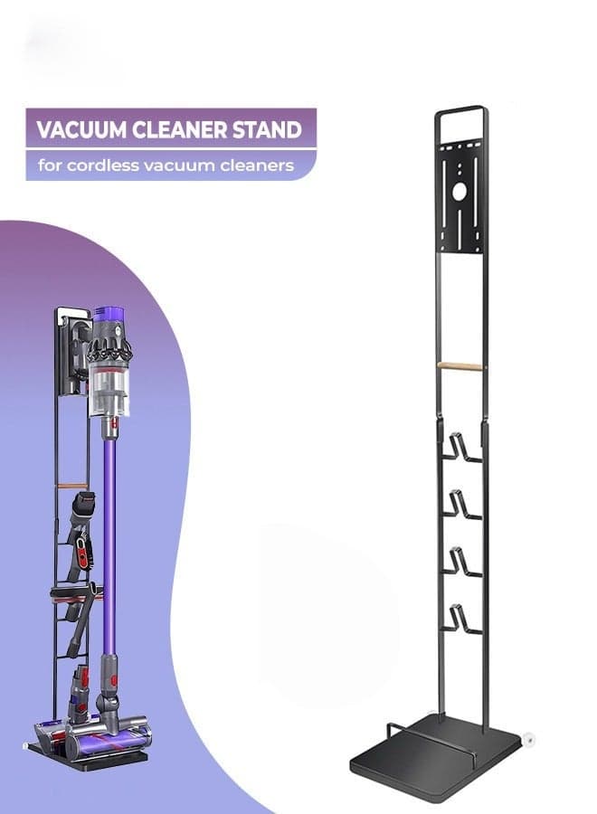 Premium Floor Docking Dyson Stand for Cordless Vacuum Cleaners with Wheels, Compatible with Dyson V15 V11 V10 V8 V7 V6 Dreame T30 T20 V12 V11 V10, No Wall Drilling, Durable Metal Holder in Sleek Black