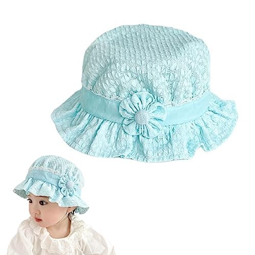 SNOWIE SOFT® Turban Cap for Baby Girl Toddler Windproof Summer Hat with Chin Strap Bucket Hat Cute Daisy Bucket Hat Travel Sun Hat for Baby 3-12 Month, Blue