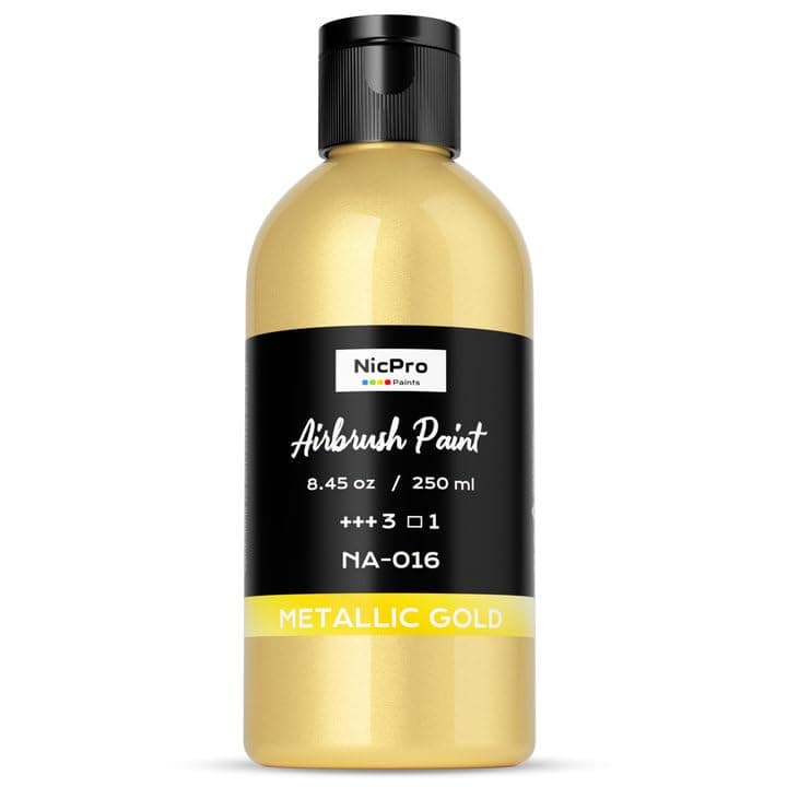 Nicpro Metallic Gold Large Airbrush Paint (8.45 oz, 250 ml) Ready to Spray Opaque Water-Based Acrylic Air Brush Paints for Model, Wood, Canvas, Metal, Plastic, Leather, for Beginners & Artists