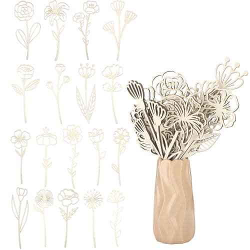 RattanView 36 Pcs Wooden Wildflower Decor Set Wood Flowers Cutout Signs Wildflowers Stems Laser Cut Flowers for Home Birthday Holiday Art DIY Decoration (10 Inch)
