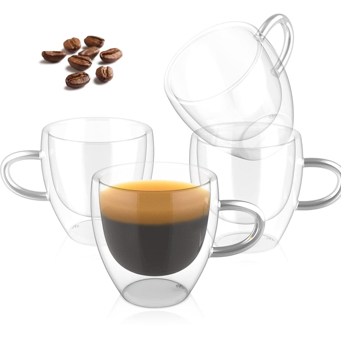 ONEDONE Espresso Cups Set of 428 OZ Double Walled Glass Hand Blown Espresso Shots Glass Thermo Insulated Expresso Coffee Mugs with Handle Small Demitasse Cups for Espresso Machine