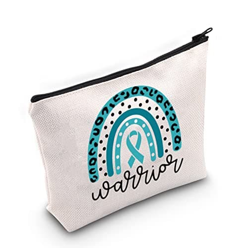 BLUPARK Ovarian Cancer Awareness Makeup Bag - Travel Cosmetic Case - Teal - 10x7.5x2 inches