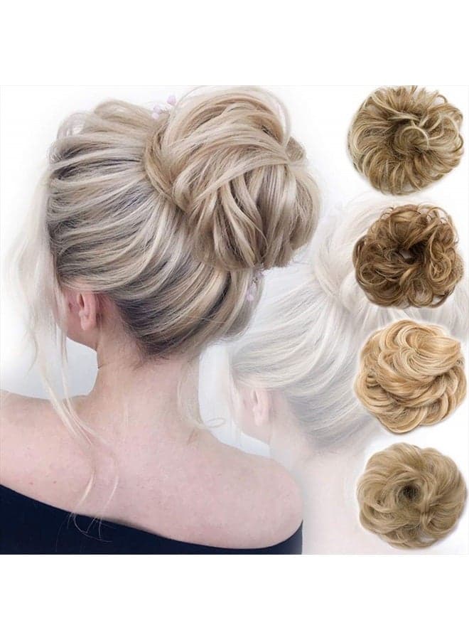 Hair Bun Hairpiece Scrunchy Updo Hair Pieces Fluffy Scrunchies Donut Hairpiece Synthetic Curly Wavy Messy Chignons With Elastic Rubber Band Dark Grey-Thicker 2pcs 70g