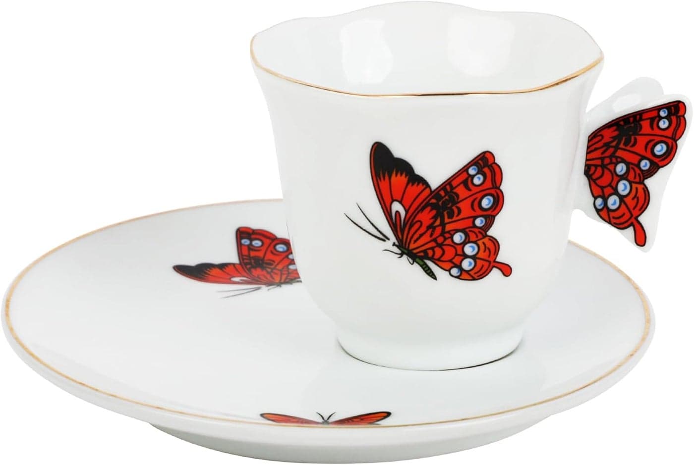 Cup and Saucer Set Mini Coffee Mug with Plate Tea Set Ceramic Butterfly Design