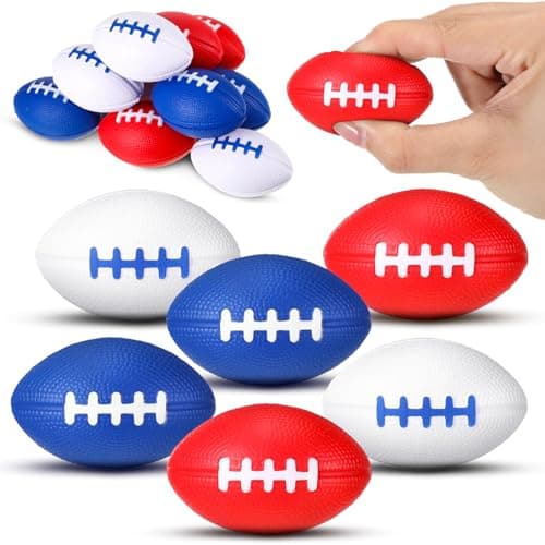 Seenelling 12 Pack Mini Foam Football Sports Stress Ball Bulk Independence Day Foam Football Sport Themed Party Accessories Red White Blue Gift for Birthday Party Decorations Favors Soft Stress Relief