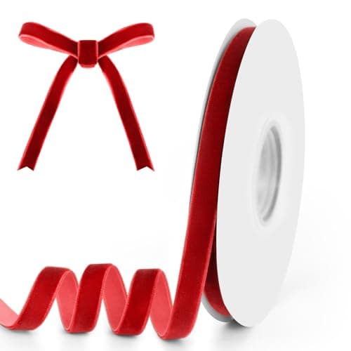 38 Wide x 10 Yards Velvet Ribbon Vintage Single Face Velvet Ribbons for Gift Wrapping Christmas Wrapping Bows Wedding Decor Sewing and More Red