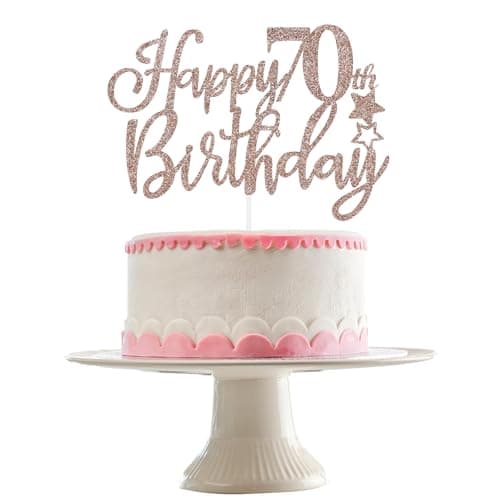 Happy 70th Birthday Cake Topper Rose Gold Glitter 70th Anniversary Cake Topper 70 Birthday Cake Topper Rose Gold 70th Birthday Cake Decorations for Women