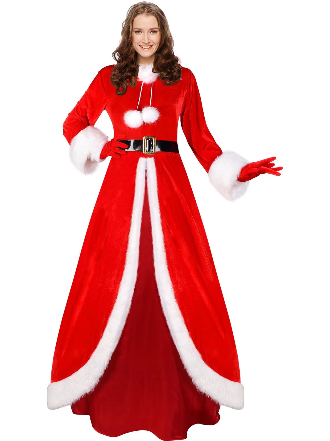 Haysandy Mrs Claus Costume Women Christmas Claus Costume Santa Dress Velvet Hooded Xmas Cosplay Outfit with GlovesRedXLarge