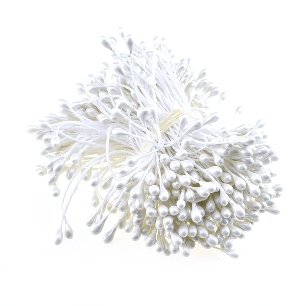HAHIYO 700Pcs 3mm White Pearl Double Heads Flower Stamen Pistil HandMade Artificial Flower Pistil para Flores Pearlized Floral Stamen Flower Pollens Stamen for Flower Making Scrapbook Decoration