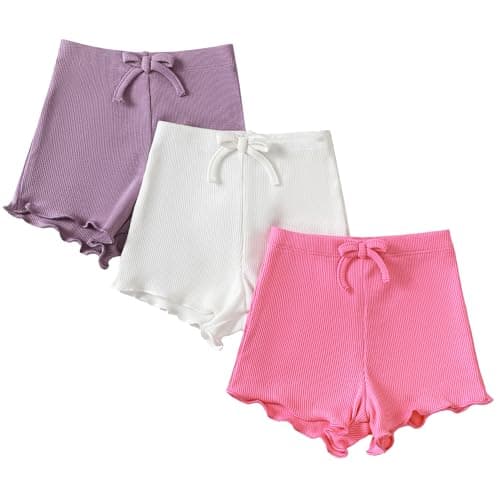 SOBOWO Baby Girl Shorts 18-24 Months Toddler Girls Shorts Ribbed 3 Pack Baby Girls Solid Soft Elastic Waist Casual Playing Summer Short Pants(Rose/Purple/White, 18-24 Months)