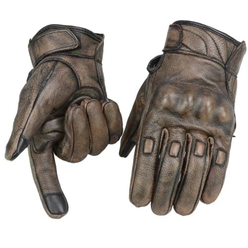 Milwaukee Leather MG7514 Men's Brown Leather with Gel Palm Motorcycle Gloves W/Protective Knuckle - Small