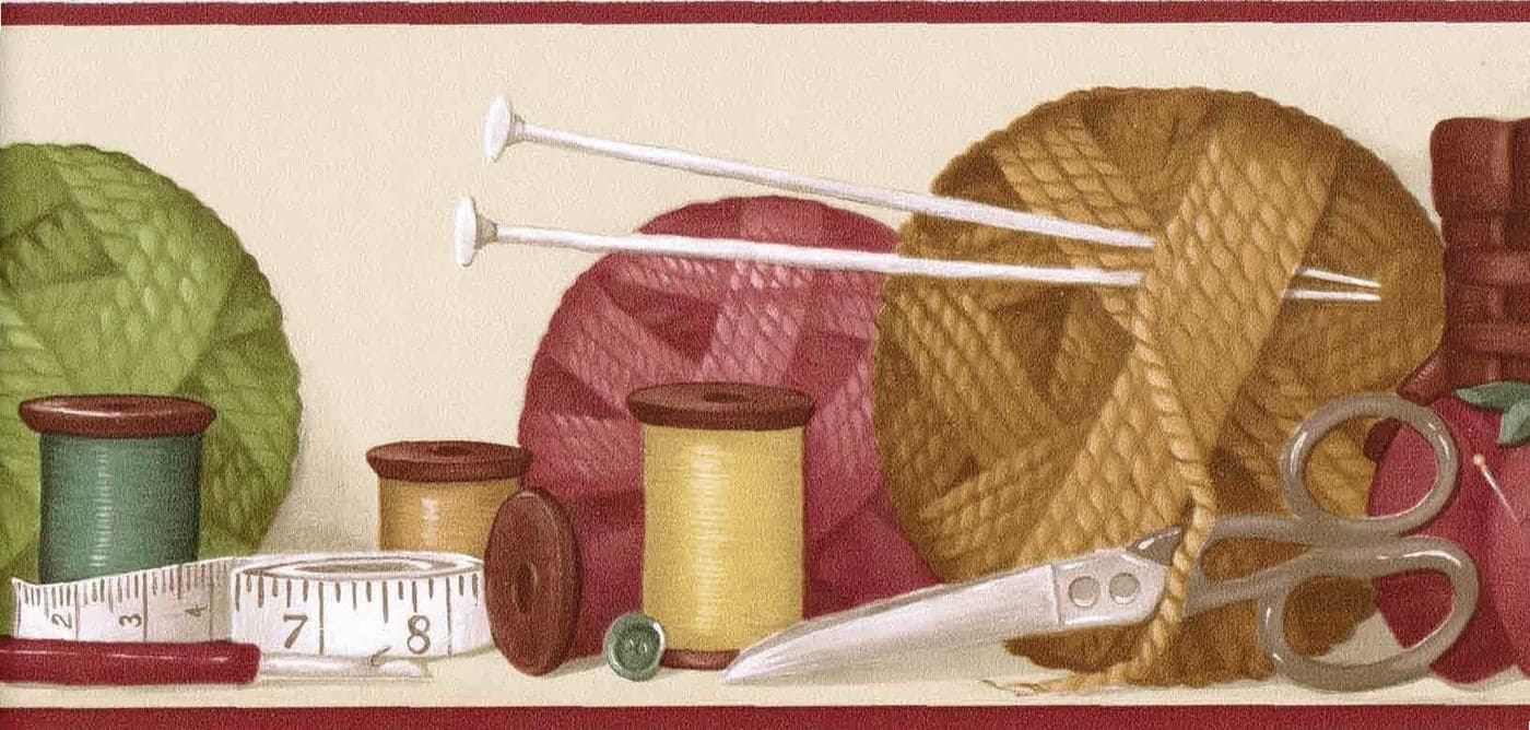 Norwall Wallpaper Border BT77704LL Sewing Basket Yarn