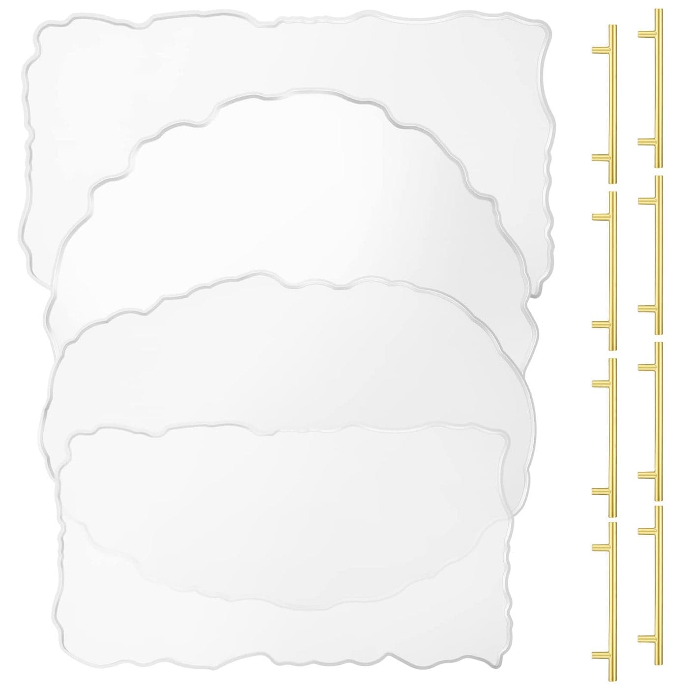 Hoolerry 4 Pcs Resin Tray Molds 13 Inch and 8 Pcs Gold Handles Silicone Tray Irregular Casting Agate Epoxy Molds for DIY Crafts Making Faux Agate Serving Board Home Decor